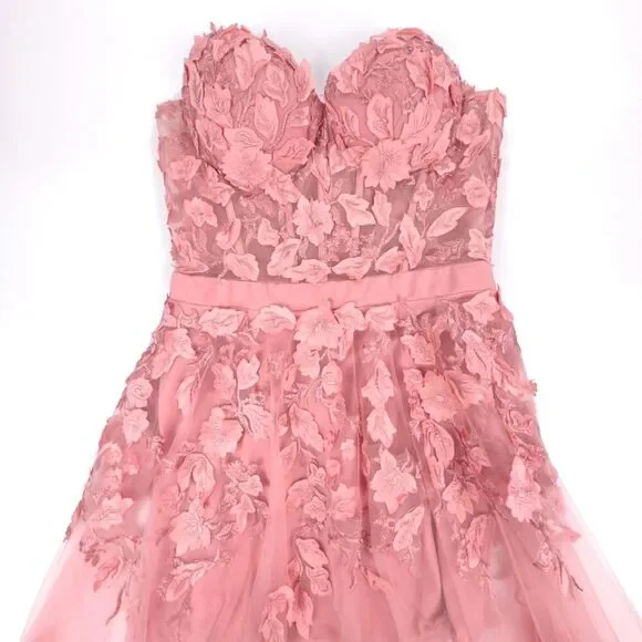 JOVANI 02845 Floral Applique Embellished Corset Gown Pink Romantic Pageant HOCO - Picture 6 of 14